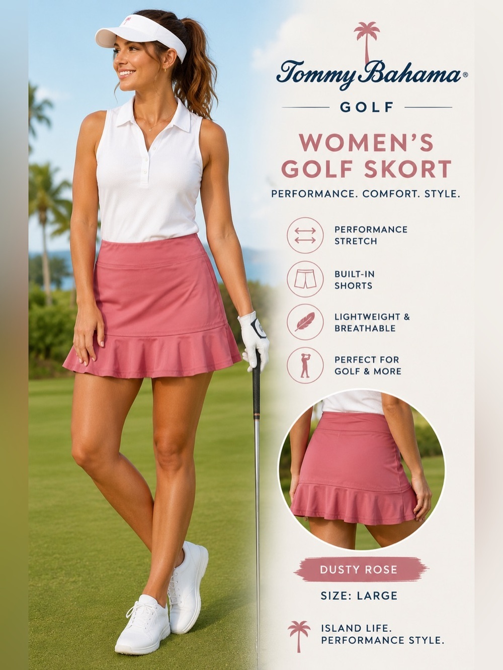 Tommy Bahama Golf Women’s Large Pink Performance Pull-On Golf Skort